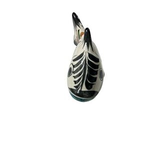Vtg Mexican Folk Art Tonala Ceramic Hand-Painted Fish 8.5” Blue Flower Leaves